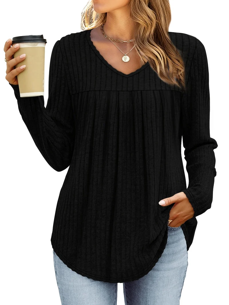 LIVA | Elegante V-Ausschnitt Bluse mit Schwingenden Faltendetails