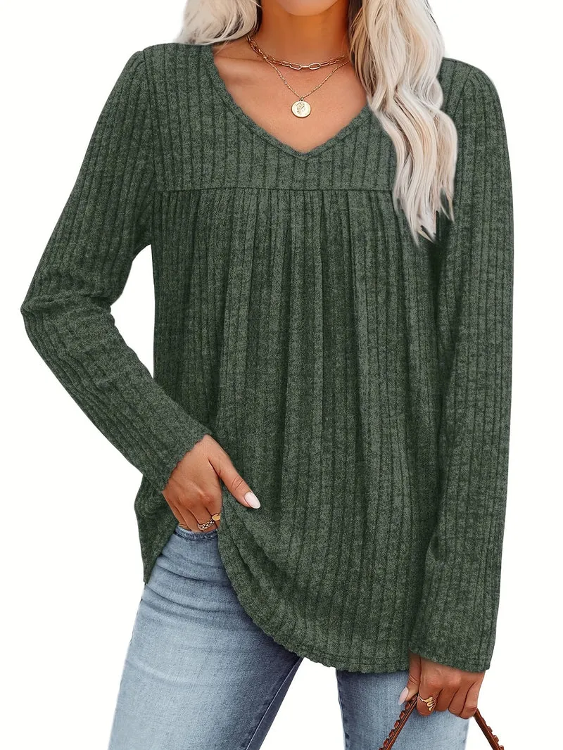 LIVA | Elegante V-Ausschnitt Bluse mit Schwingenden Faltendetails
