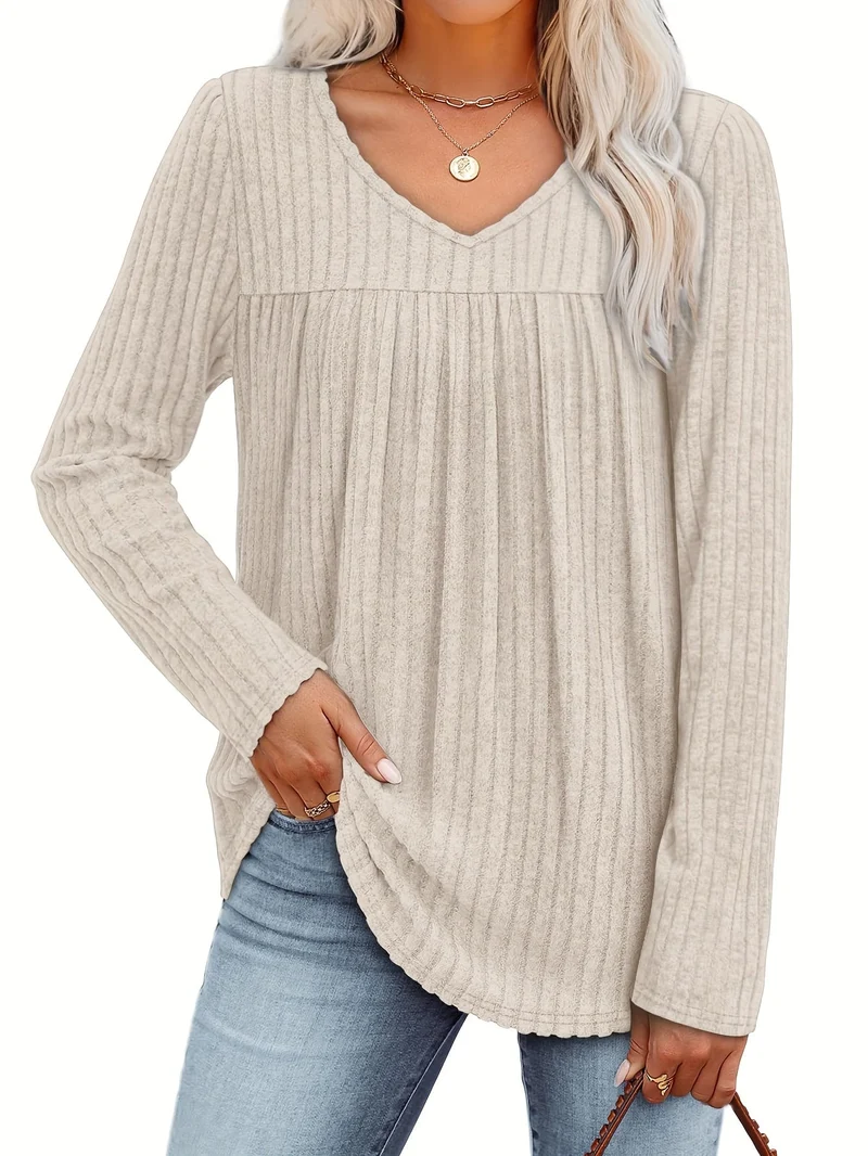 LIVA | Elegante V-Ausschnitt Bluse mit Schwingenden Faltendetails