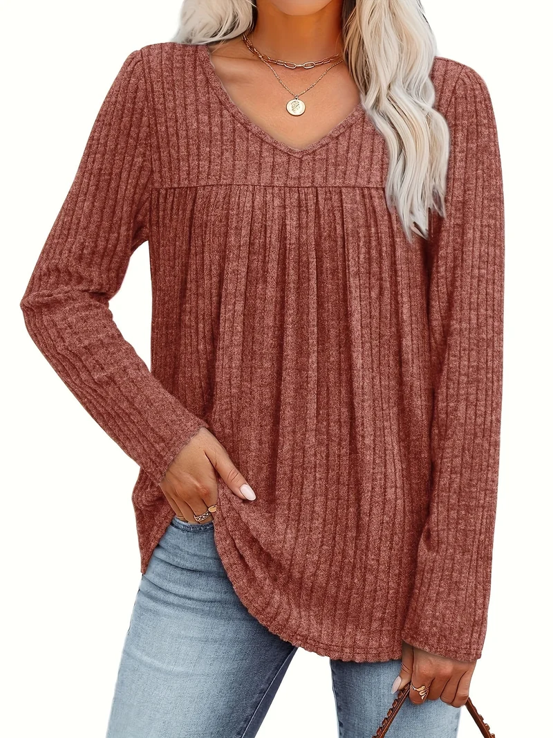 LIVA | Elegante V-Ausschnitt Bluse mit Schwingenden Faltendetails