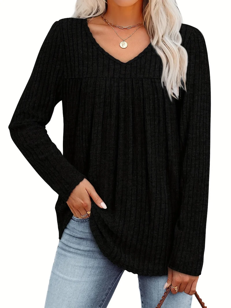 LIVA | Elegante V-Ausschnitt Bluse mit Schwingenden Faltendetails