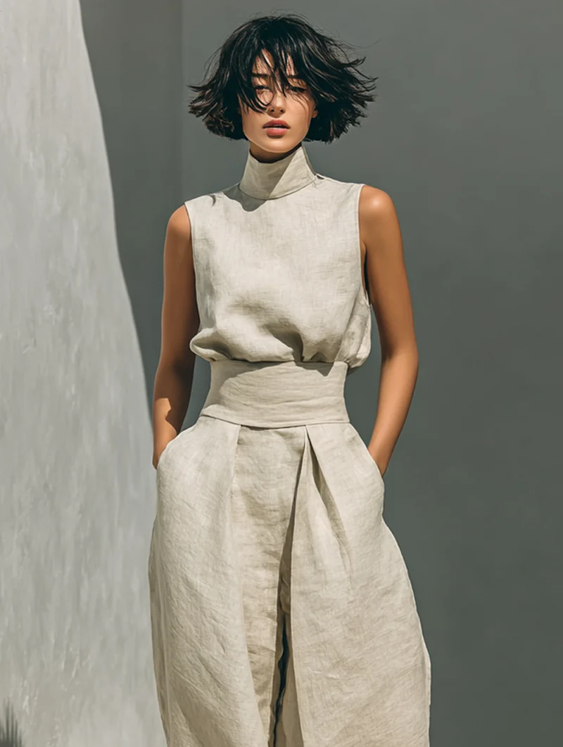 Thea – Elegantes, ärmelloses Set aus Baumwolle und Leinen für Damen