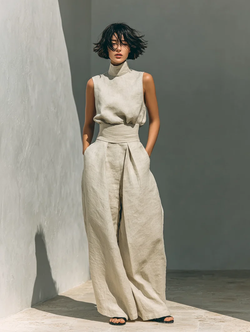 Thea – Elegantes, ärmelloses Set aus Baumwolle und Leinen für Damen
