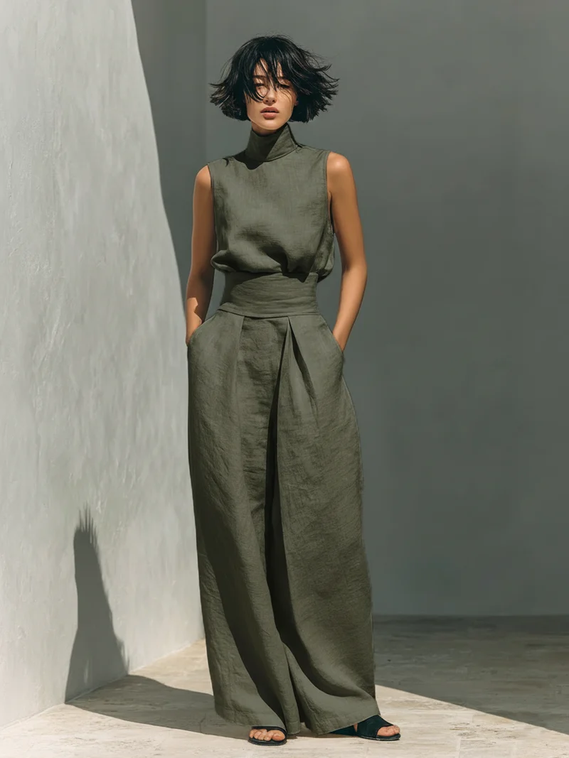 Thea – Elegantes, ärmelloses Set aus Baumwolle und Leinen für Damen