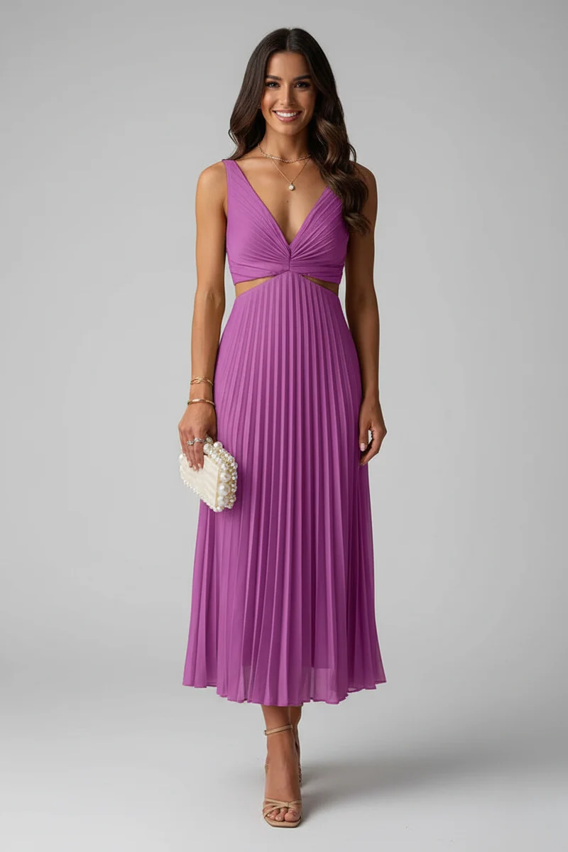 Nadine – Elegantes, plissiertes Midi-Kleid für Hochzeitsgäste