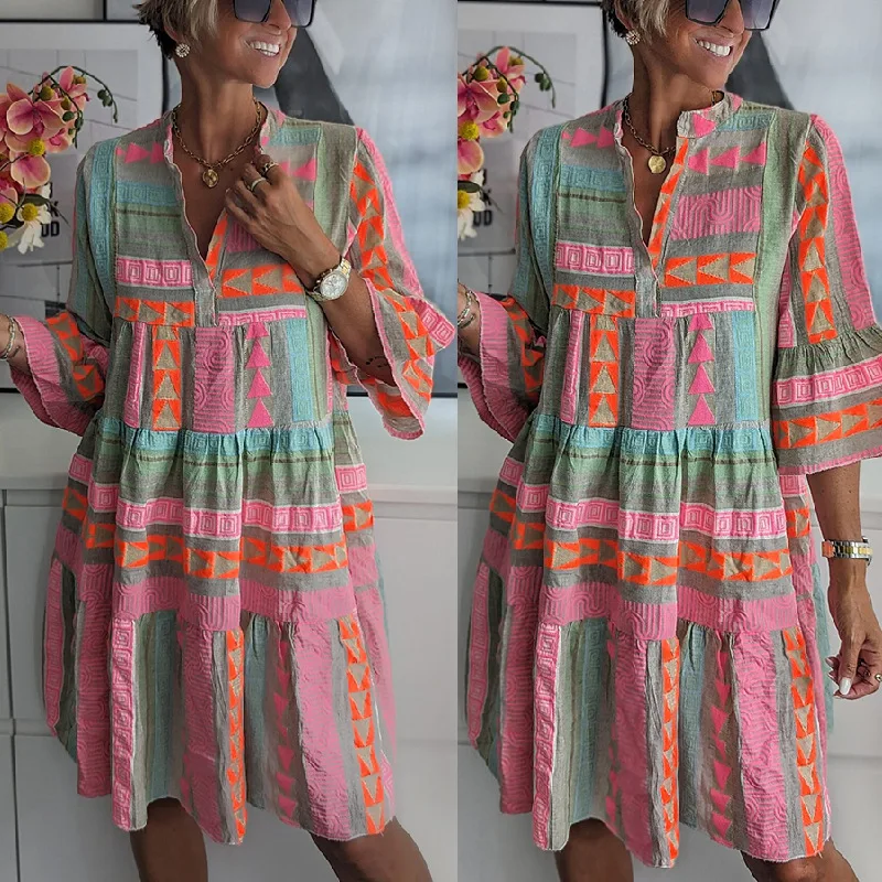 Elvira – Damenkleid aus Baumwolle und Leinen im Bohemian-Stil