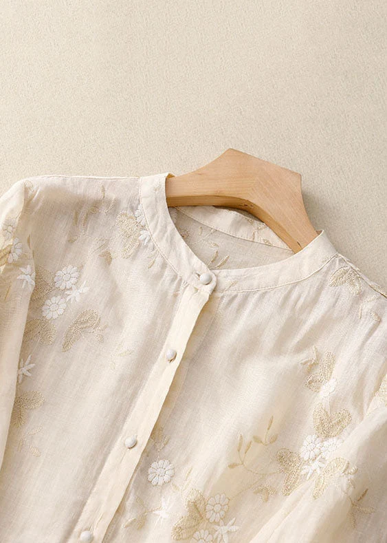 Kirsten – Damenbluse aus Baumwolle und Leinen mit Blumenmuster