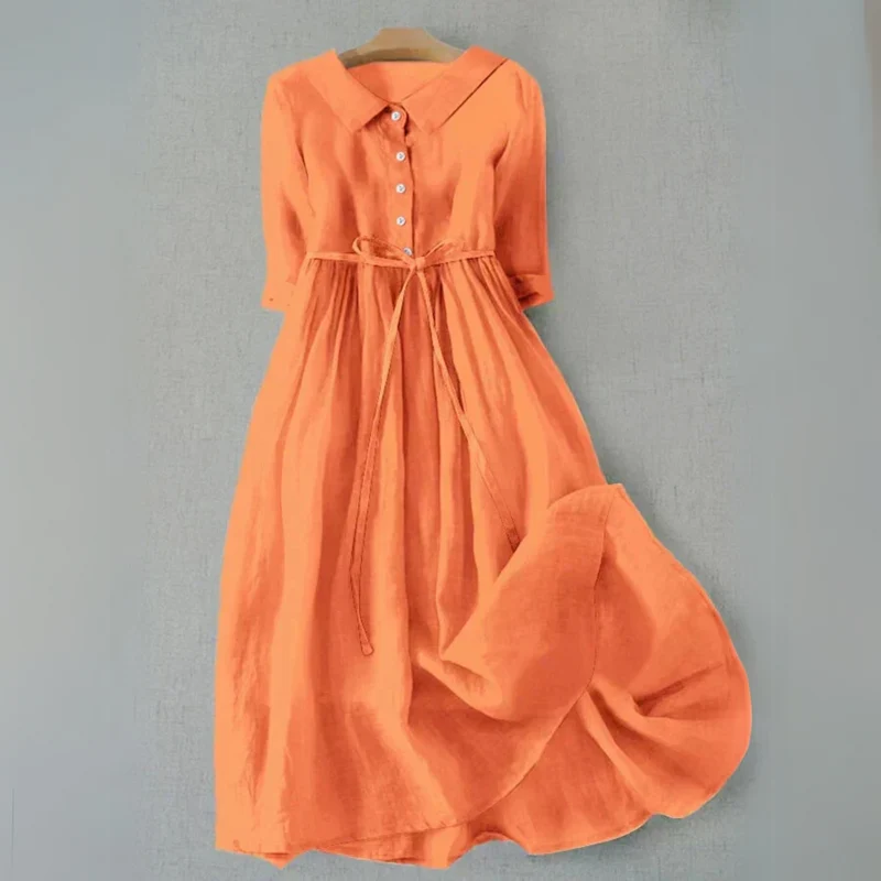 Kerstin – Damenkleid aus Baumwolle und Leinen mit Knopfleiste