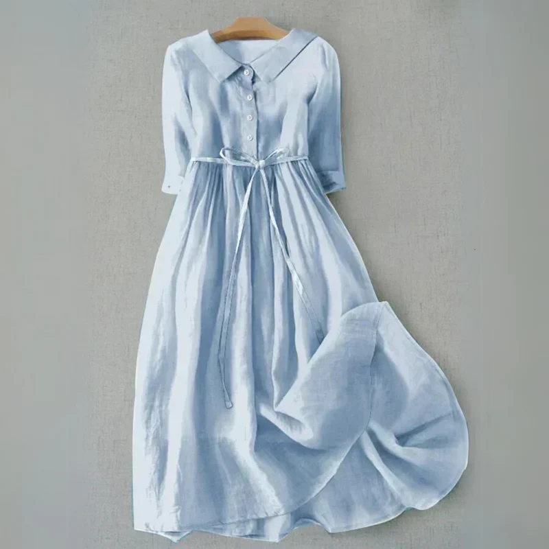 Kerstin – Damenkleid aus Baumwolle und Leinen mit Knopfleiste