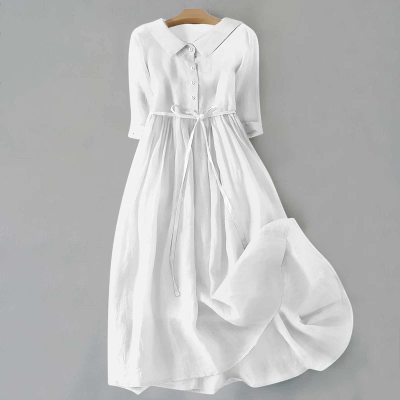 Kerstin – Damenkleid aus Baumwolle und Leinen mit Knopfleiste