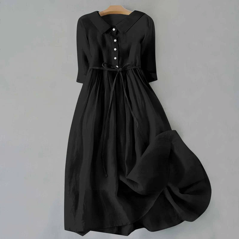 Kerstin – Damenkleid aus Baumwolle und Leinen mit Knopfleiste