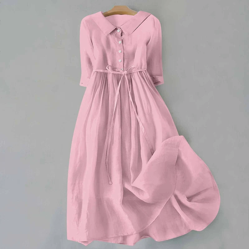 Kerstin – Damenkleid aus Baumwolle und Leinen mit Knopfleiste