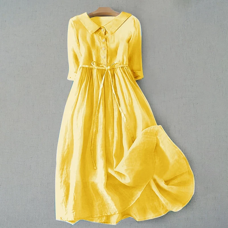 Kerstin – Damenkleid aus Baumwolle und Leinen mit Knopfleiste