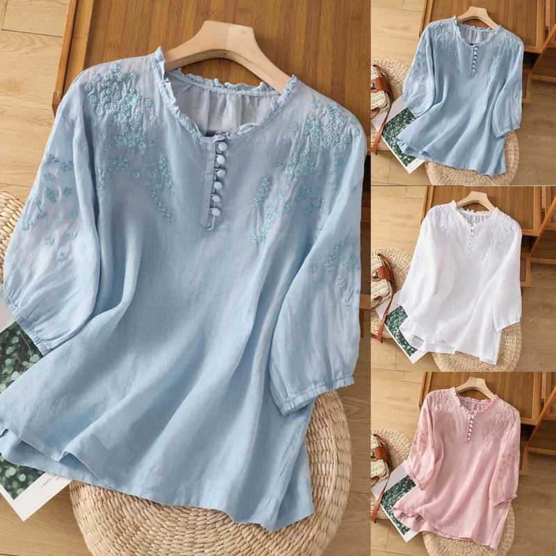 Annemarie – Damenbluse mit Blumenmuster und Knopfleiste