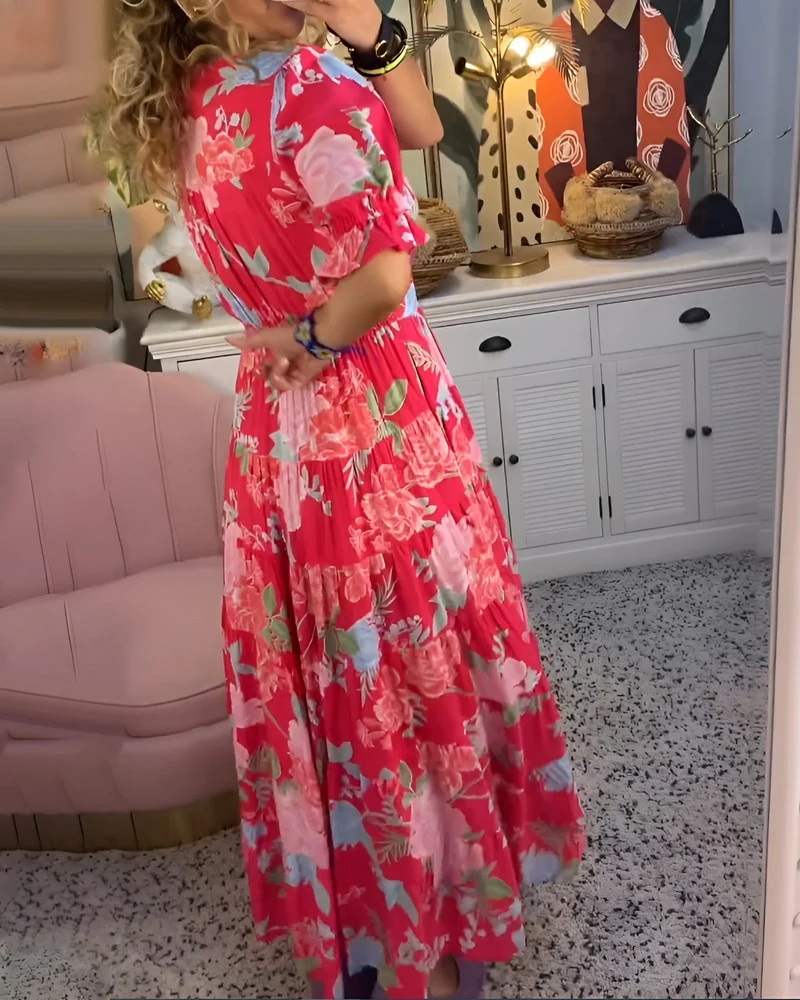 Christina – Damenkleid mit Blumenmuster, V-Ausschnitt und Taschen