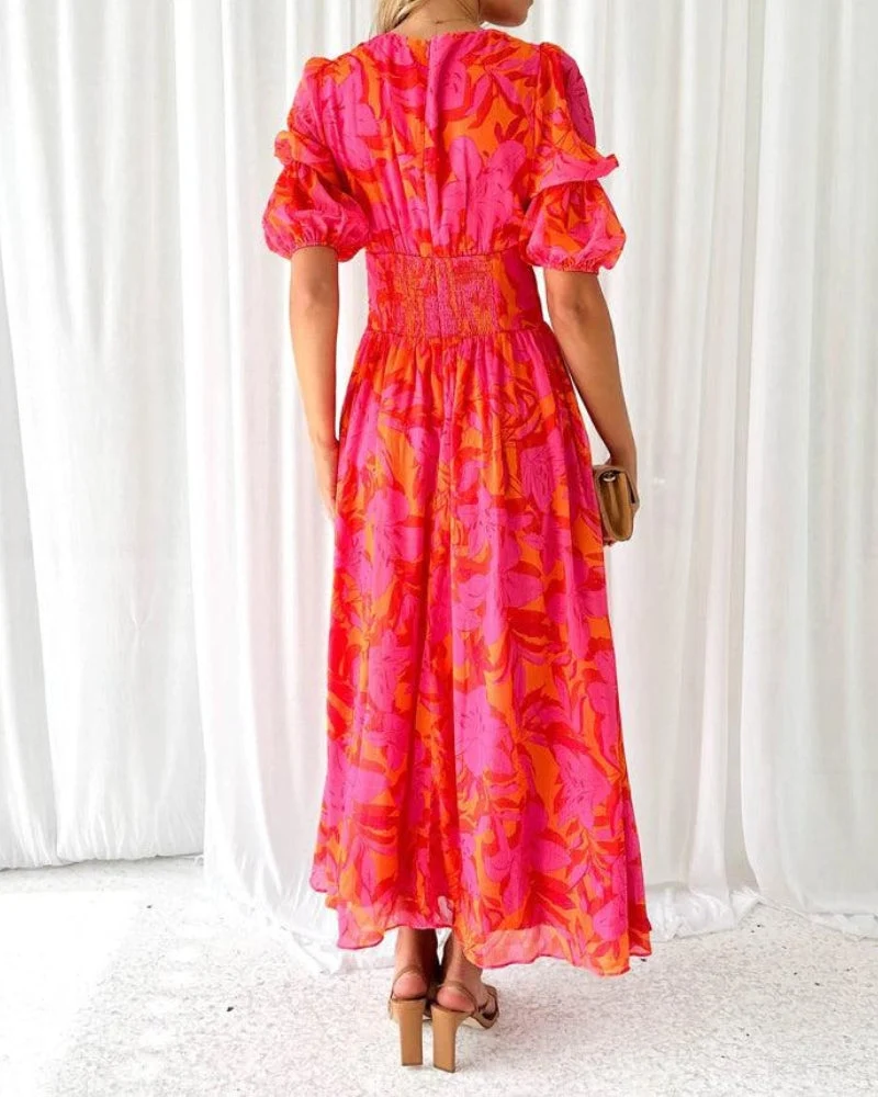 Franziska – Damenkleid mit V-Ausschnitt und Puffärmeln