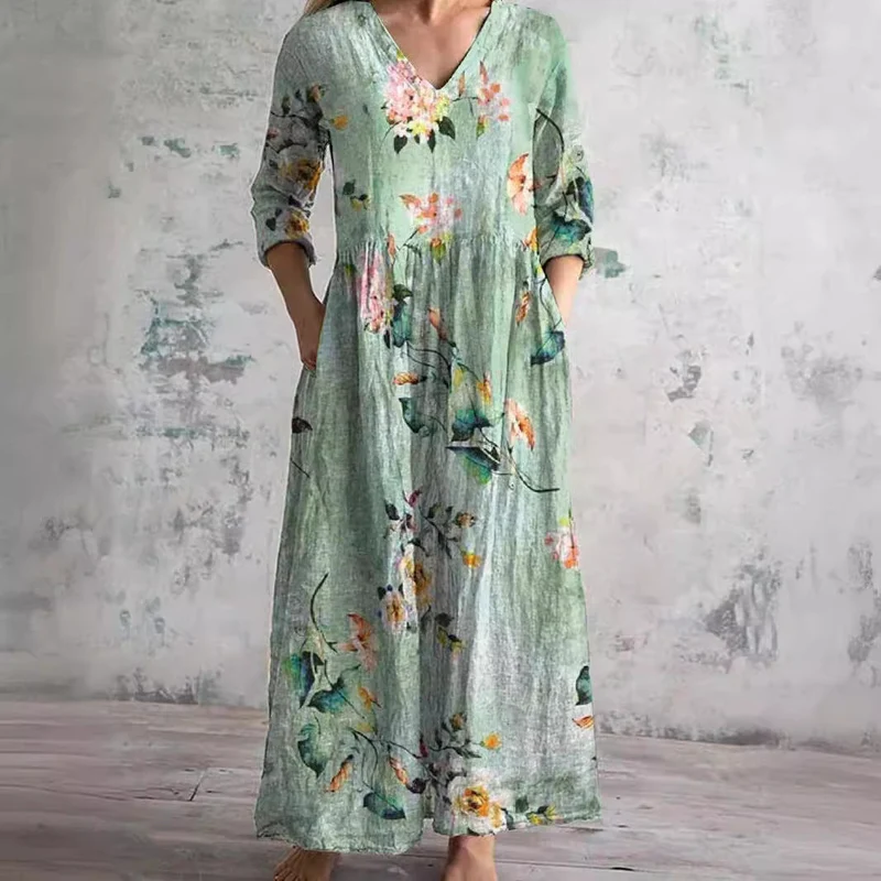 Amelie – Damenkleid mit V-Ausschnitt und Blumenmuster