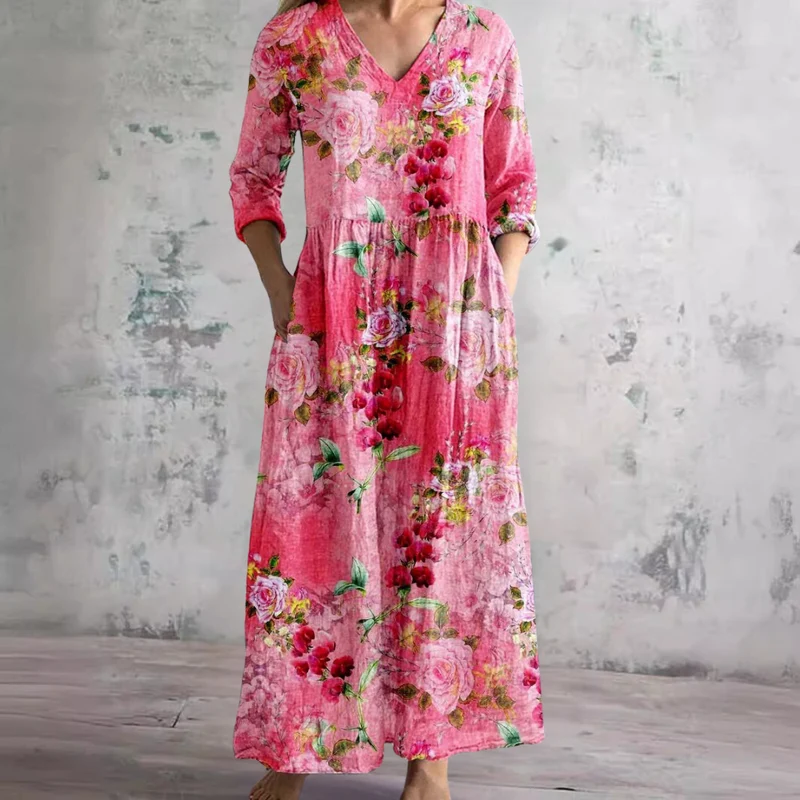 Amelie – Damenkleid mit V-Ausschnitt und Blumenmuster