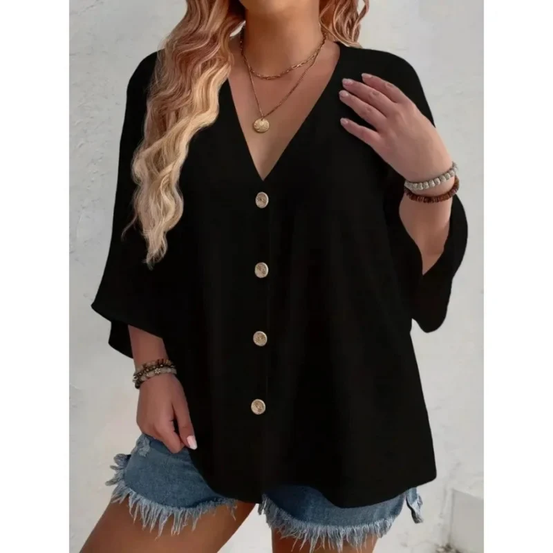 Quinn™ - Elegantes V-Ring-Top mit Knöpfen