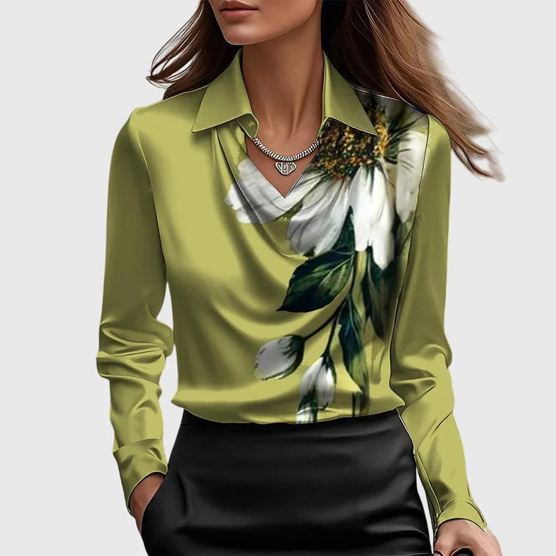 Gleura™ – Bluse mit Luxuriösem Glanz und Plissiertem Halsausschnitt