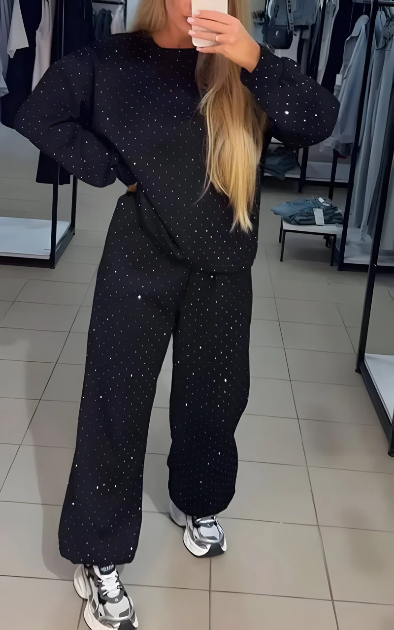 Sparkora™ - Lässiges Sweatshirt- und Hosen-Set mit Diamantdetails