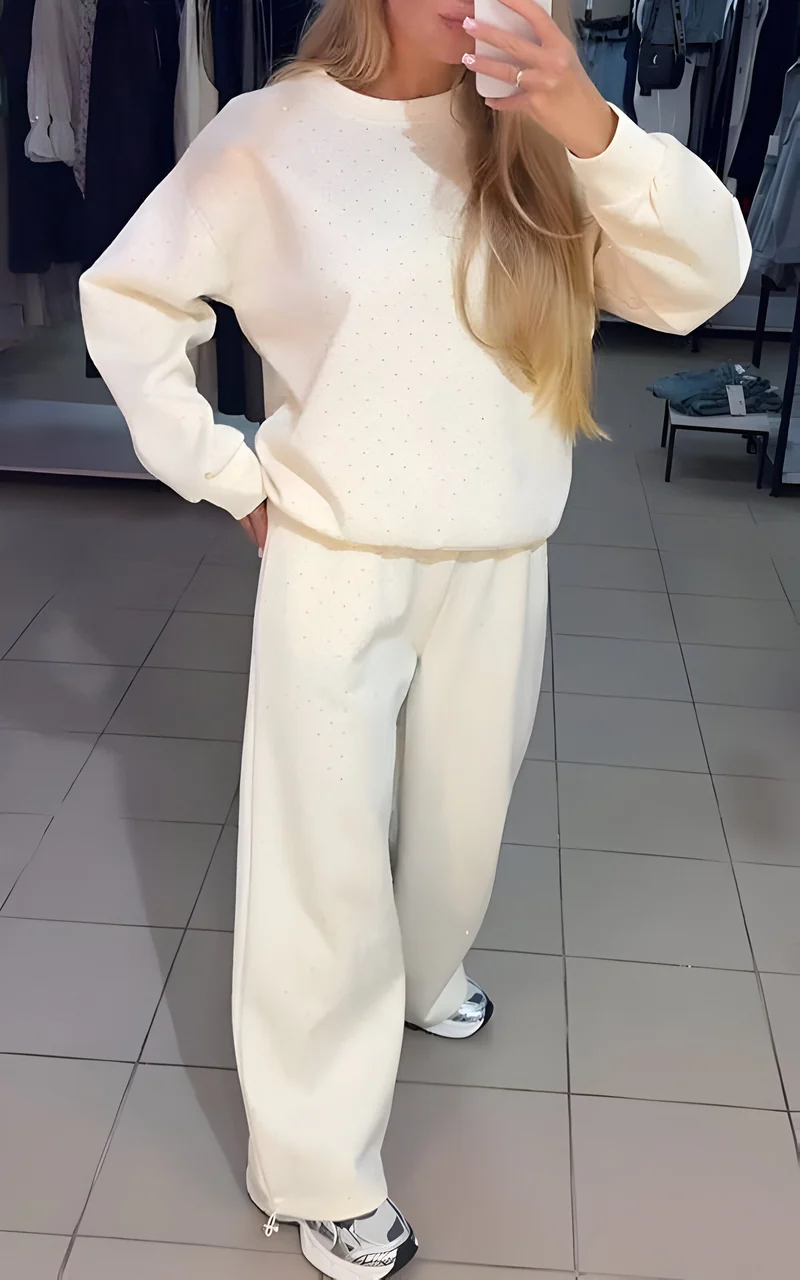 Sparkora™ - Lässiges Sweatshirt- und Hosen-Set mit Diamantdetails