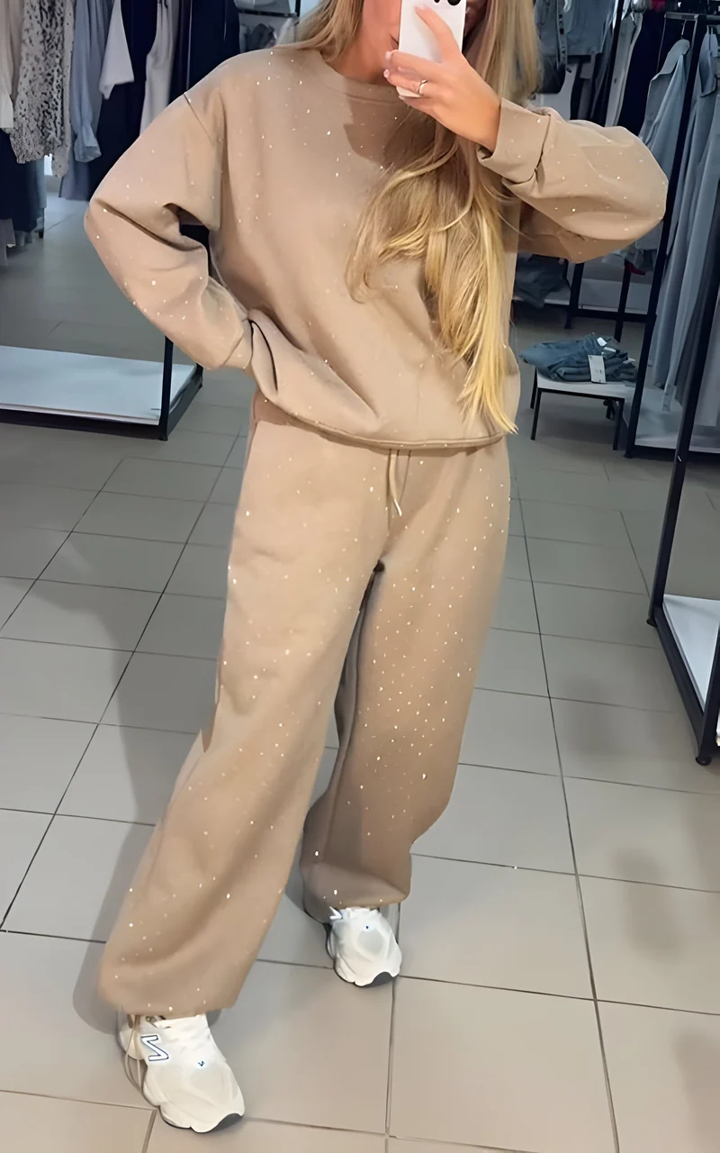 Sparkora™ - Lässiges Sweatshirt- und Hosen-Set mit Diamantdetails