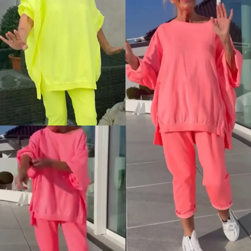 Louniva™ - Damen Freizeit-Zweiteiler mit Rundhals-Top und Hose