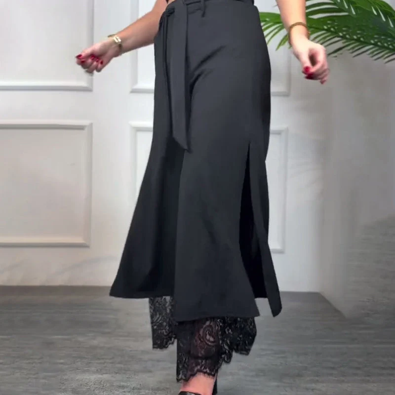 Lacera™ – Stilvolle Weitbein-Hose mit Transparentem Spitzeneinsatz