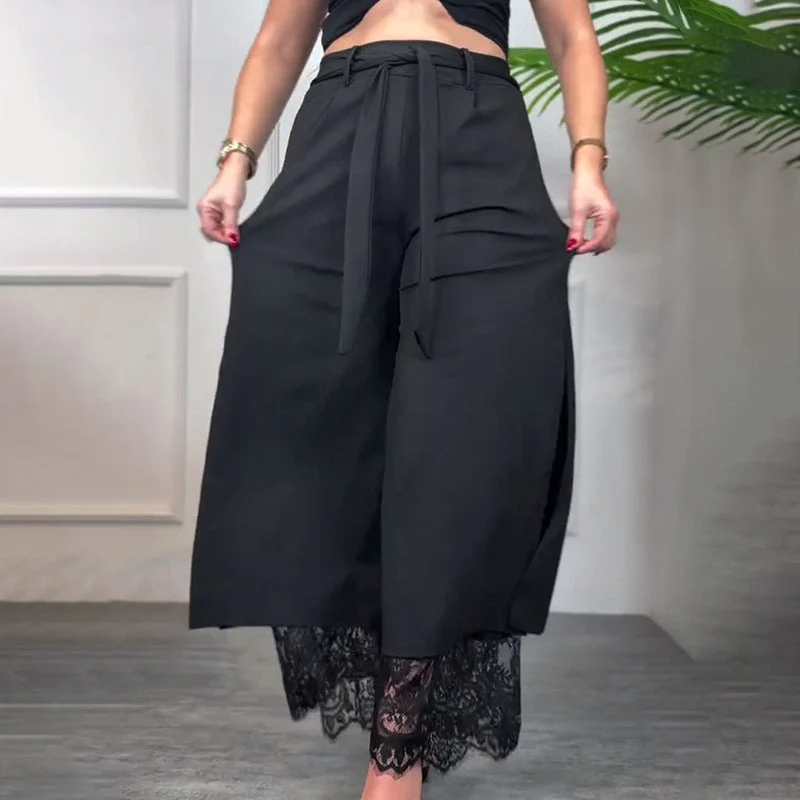 Lacera™ – Stilvolle Weitbein-Hose mit Transparentem Spitzeneinsatz