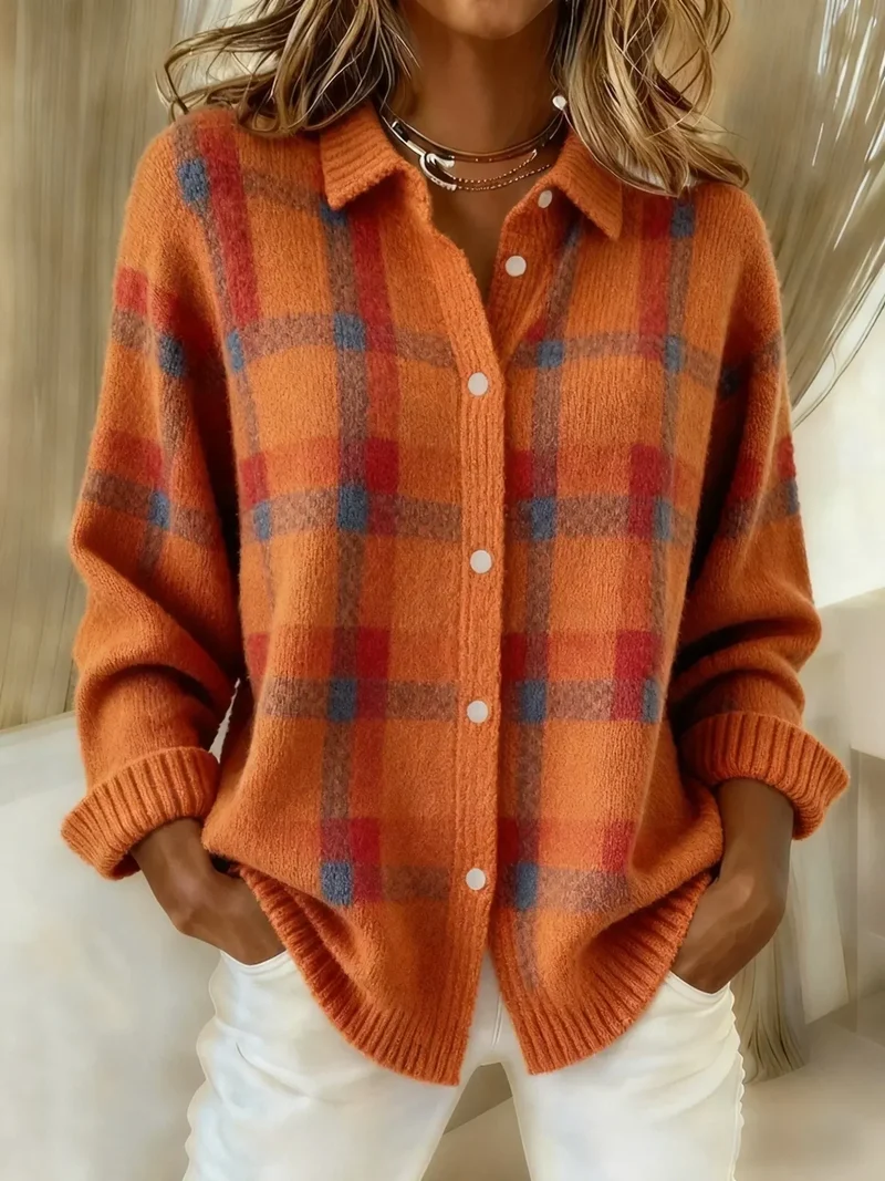 Victoria | Retro Karierter Freizeitpullover mit Kontrastdetails