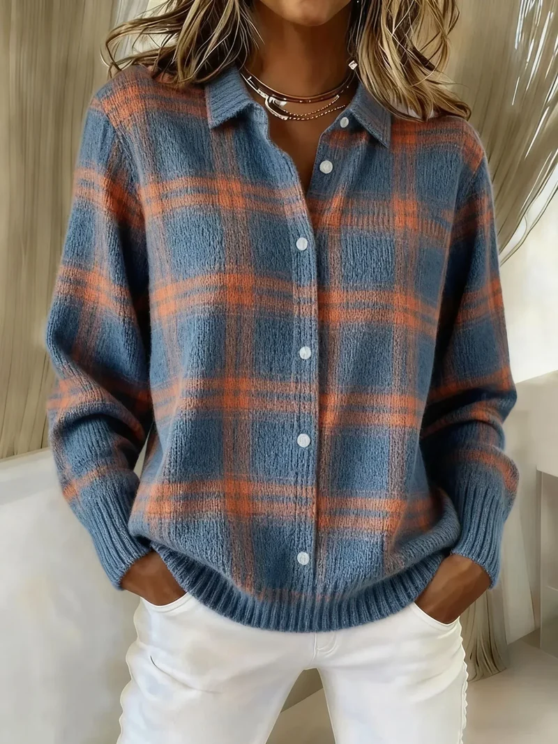 Victoria | Retro Karierter Freizeitpullover mit Kontrastdetails