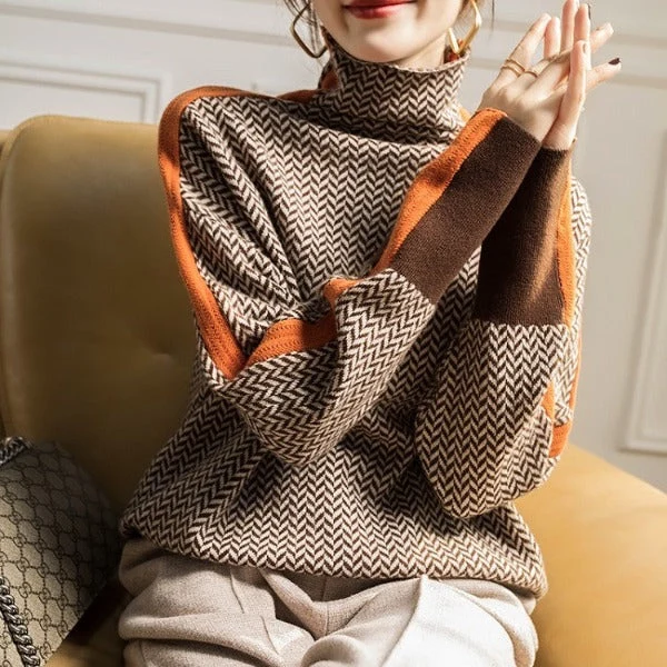 Clémence - Hochgeschlossener Pullover mit auffälligen Kontraststreifen
