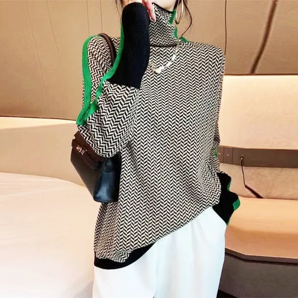 Clémence - Hochgeschlossener Pullover mit auffälligen Kontraststreifen