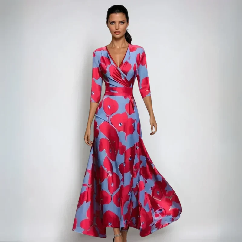 ELIN | Elegantes Wickelkleid mit Floralen Akzenten und Figurbetonender Silhouette