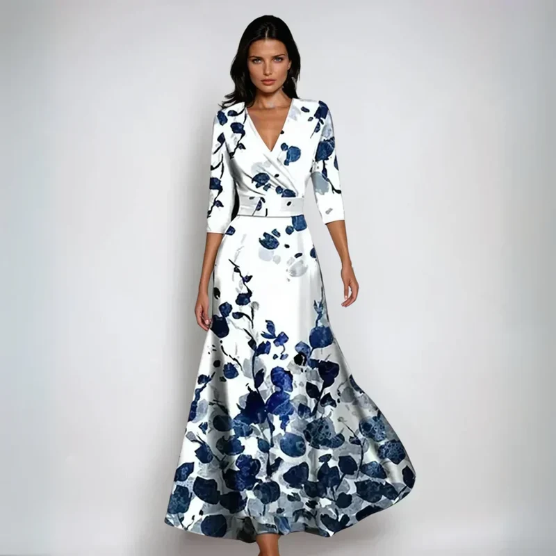 ELIN | Elegantes Wickelkleid mit Floralen Akzenten und Figurbetonender Silhouette