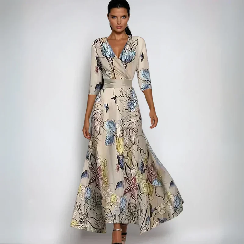 ELIN | Elegantes Wickelkleid mit Floralen Akzenten und Figurbetonender Silhouette