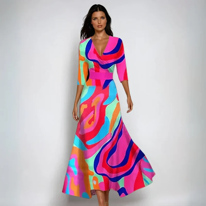 ELIN | Elegantes Wickelkleid mit Floralen Akzenten und Figurbetonender Silhouette