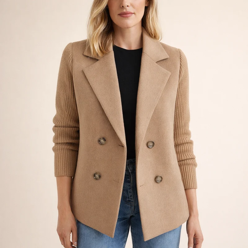 FIENE | Doppelreihige Weste mit Strickärmeln für eleganten Stil und hohen Komfort