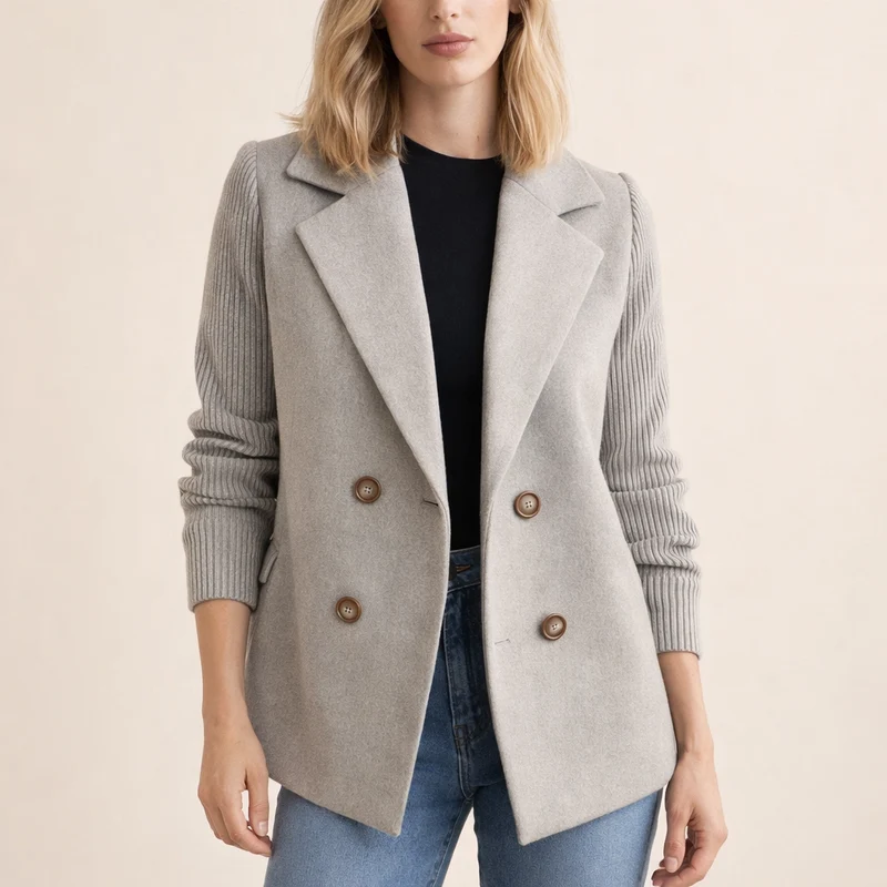 FIENE | Doppelreihige Weste mit Strickärmeln für eleganten Stil und hohen Komfort
