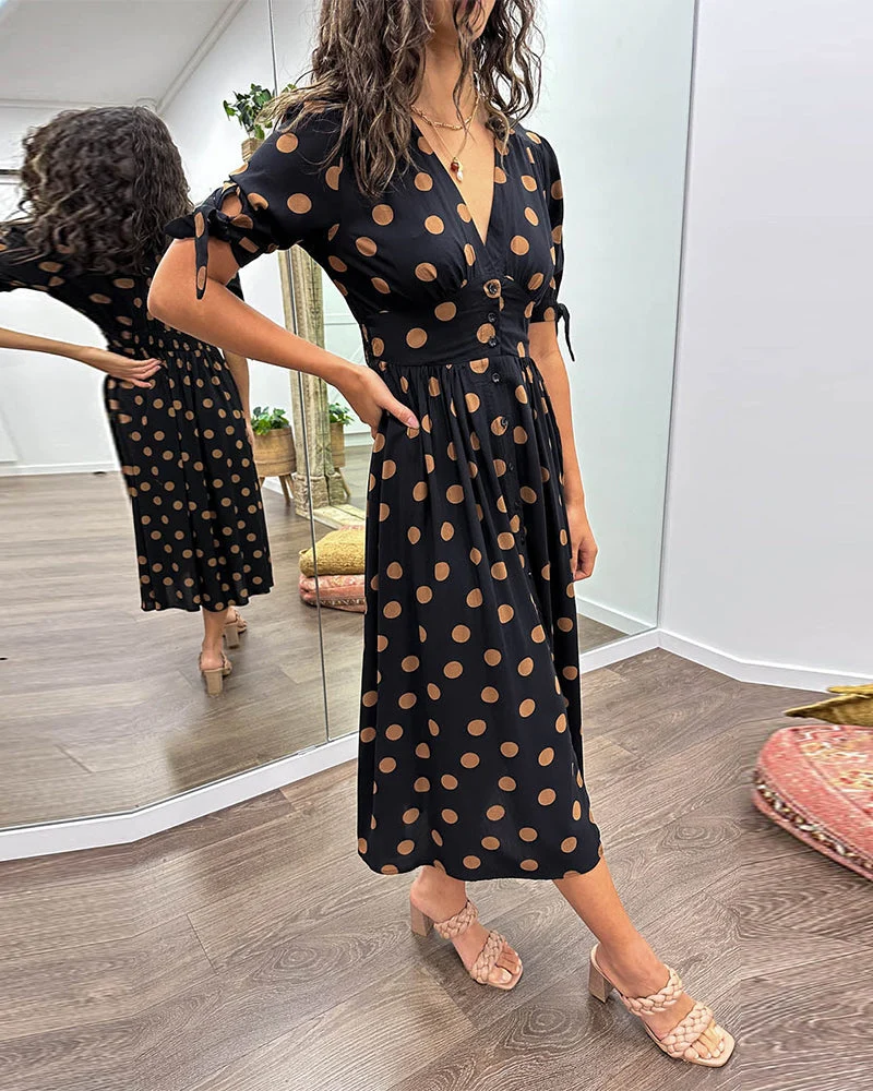 CATERINA | Midi-Kleid mit V-Ausschnitt und klassischem Punktmuster