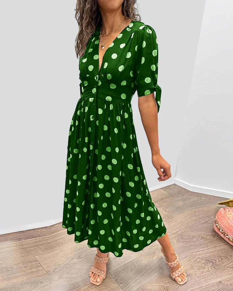CATERINA | Midi-Kleid mit V-Ausschnitt und klassischem Punktmuster