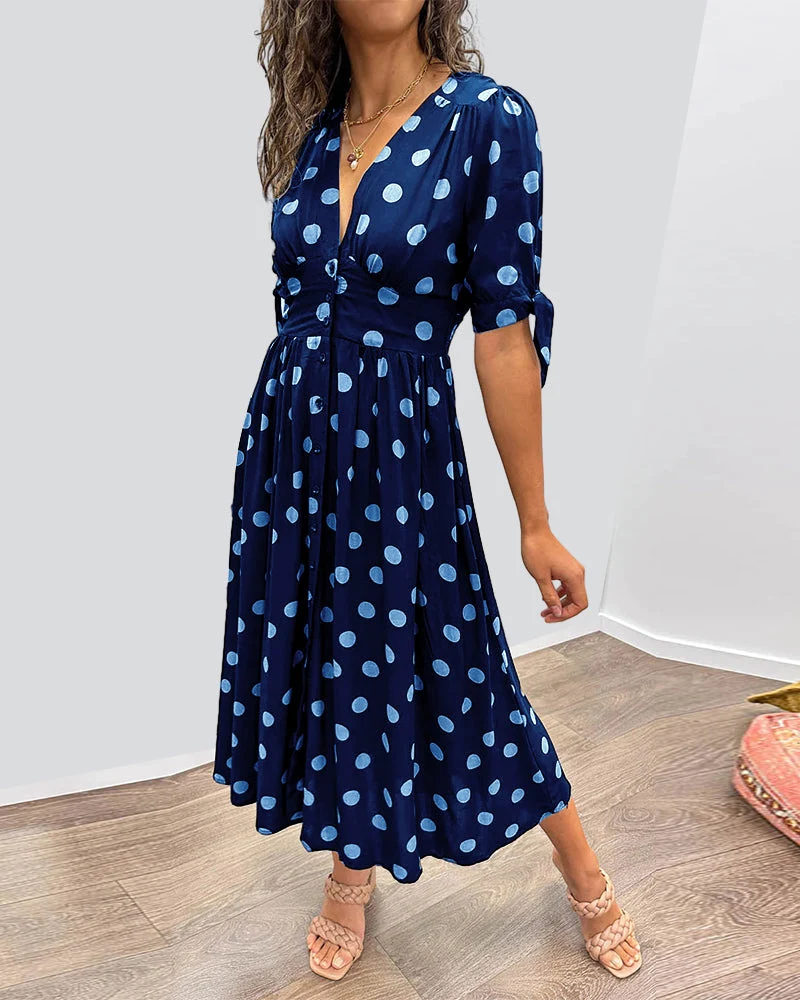 CATERINA | Midi-Kleid mit V-Ausschnitt und klassischem Punktmuster