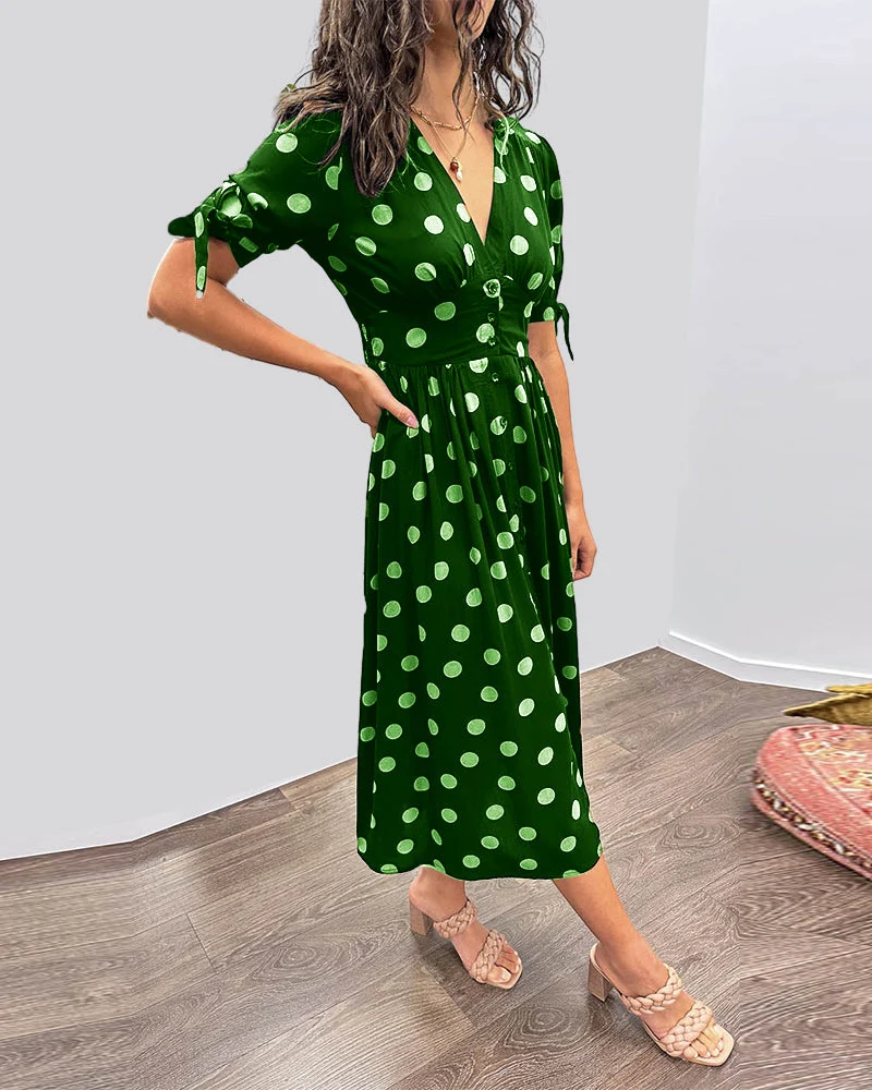 CATERINA | Midi-Kleid mit V-Ausschnitt und klassischem Punktmuster