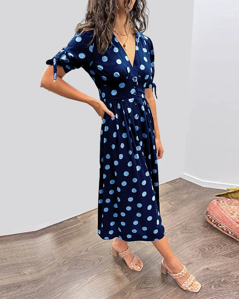 CATERINA | Midi-Kleid mit V-Ausschnitt und klassischem Punktmuster