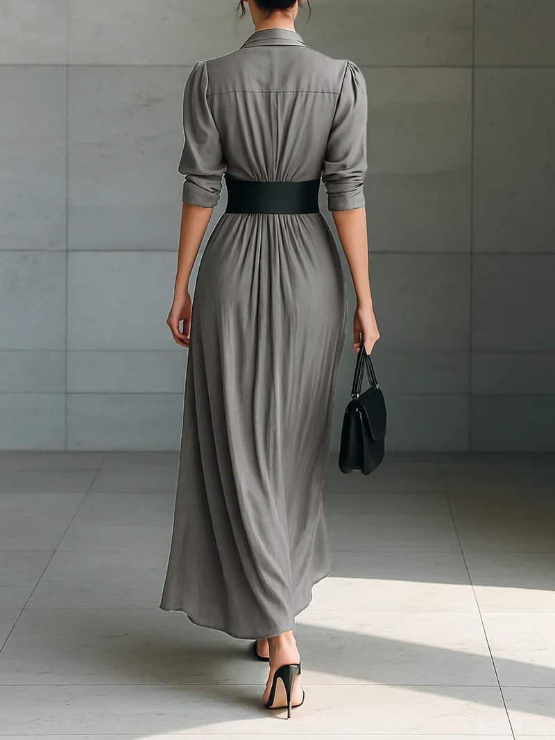 Zahara | Langes Plissee-Kleid mit Taillengürtel