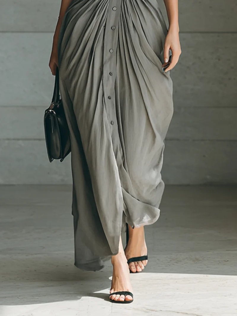 Zahara | Langes Plissee-Kleid mit Taillengürtel
