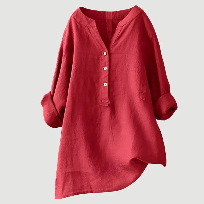 Ingrid – Damen-Tunika-Bluse mit Knöpfen
