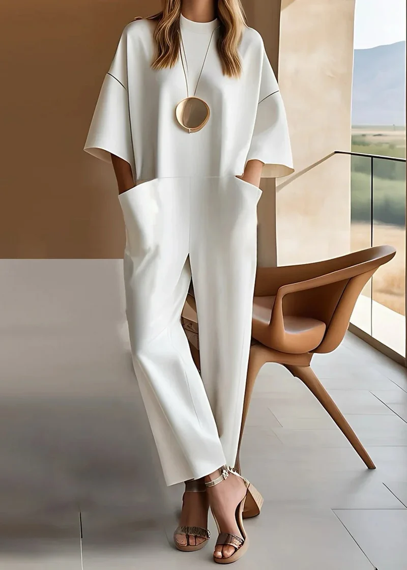Thea – Damen-Jumpsuit mit kurzen Ärmeln und weitem Bein