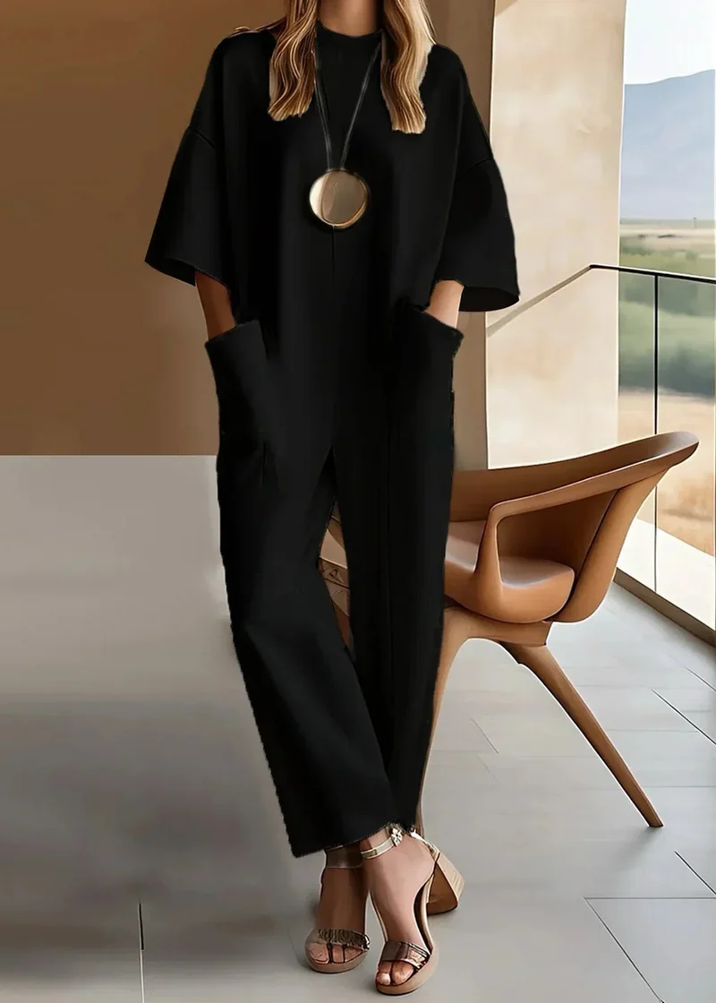 Thea – Damen-Jumpsuit mit kurzen Ärmeln und weitem Bein